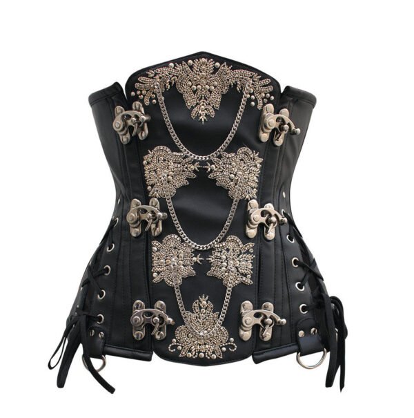 Steampunk Black Faux Leather Boned Corset