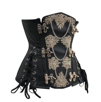 Steampunk Black Faux Leather Boned Corset