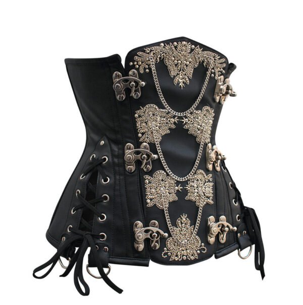Steampunk Black Faux Leather Boned Corset