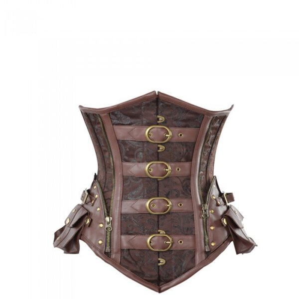Steampunk Curvy Waist Corset With Buckle And Pocket Detail
