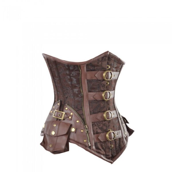 Steampunk Curvy Waist Corset With Buckle And Pocket Detail
