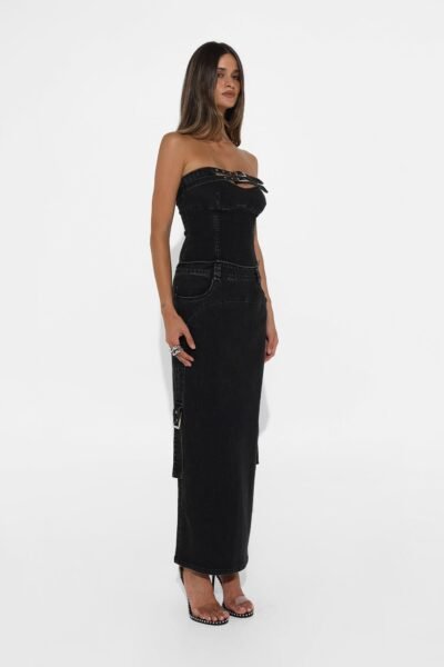 Black denim corset, bodycon corset, boned corset, bustier denim top, corset style top, cropped corset top, curve accent corset, denim corset top, distressed denim corset, fashion corset top, grunge denim corset, high waist corset, lace up back corset, party denim bustier, seamless denim bustier, solid denim corset, strapless corset, strapless denim corset, streetwear corset, tube corset top