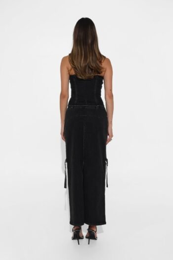 Black denim corset, bodycon corset, boned corset, bustier denim top, corset style top, cropped corset top, curve accent corset, denim corset top, distressed denim corset, fashion corset top, grunge denim corset, high waist corset, lace up back corset, party denim bustier, seamless denim bustier, solid denim corset, strapless corset, strapless denim corset, streetwear corset, tube corset top