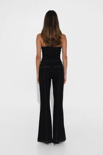 Black denim corset, bodycon corset, boned corset, bustier denim top, corset style top, cropped corset top, curve accent corset, denim corset top, distressed denim corset, fashion corset top, grunge denim corset, high waist corset, lace up back corset, party denim bustier, seamless denim bustier, solid denim corset, strapless corset, strapless denim corset, streetwear corset, tube corset top