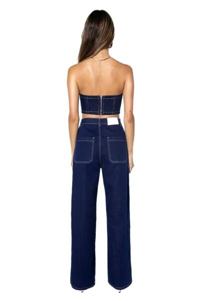 blue denim corset, bodycon corset, boned corset, bustier denim top, corset style top, cropped corset top, curve accent corset, denim corset top, distressed denim corset, fashion corset top, grunge denim corset, high waist corset, lace up back corset, party denim bustier, seamless denim bustier, solid denim corset, strapless corset, strapless denim corset, streetwear corset, tube corset top