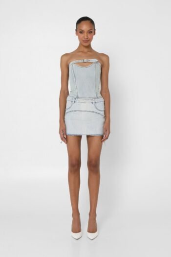 denim corset, bodycon corset, boned corset, bustier denim top, corset style top, cropped corset top, curve accent corset, denim corset top, distressed denim corset, fashion corset top, grunge denim corset, high waist corset, lace up back corset, party denim bustier, seamless denim bustier, solid denim corset, strapless corset, strapless denim corset, streetwear corset, tube corset top