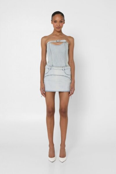 denim corset, bodycon corset, boned corset, bustier denim top, corset style top, cropped corset top, curve accent corset, denim corset top, distressed denim corset, fashion corset top, grunge denim corset, high waist corset, lace up back corset, party denim bustier, seamless denim bustier, solid denim corset, strapless corset, strapless denim corset, streetwear corset, tube corset top