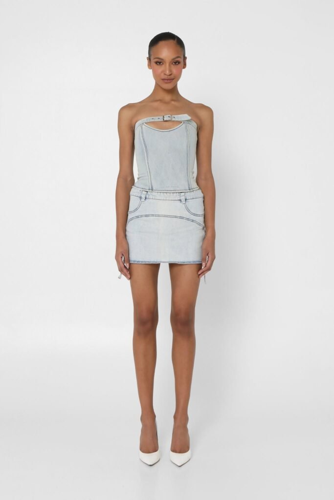 denim corset, bodycon corset, boned corset, bustier denim top, corset style top, cropped corset top, curve accent corset, denim corset top, distressed denim corset, fashion corset top, grunge denim corset, high waist corset, lace up back corset, party denim bustier, seamless denim bustier, solid denim corset, strapless corset, strapless denim corset, streetwear corset, tube corset top