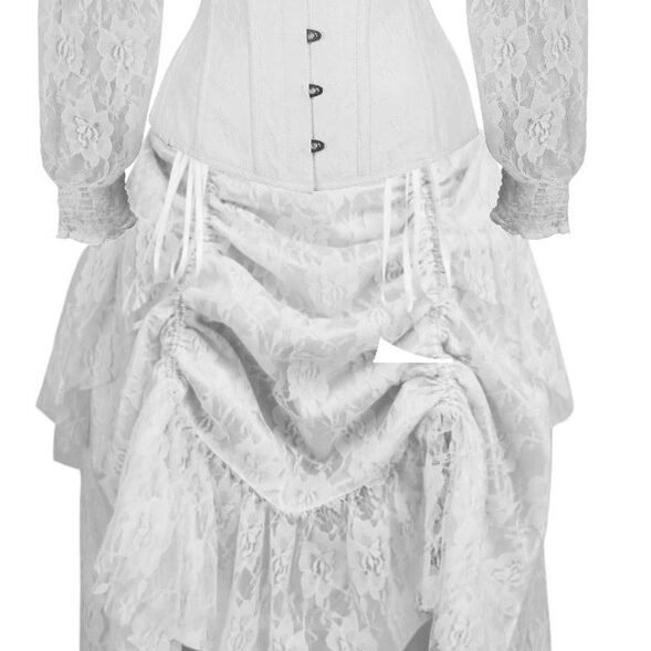 White Witch Longsleeve Corset 2 Piece Dress Set - Women Corset