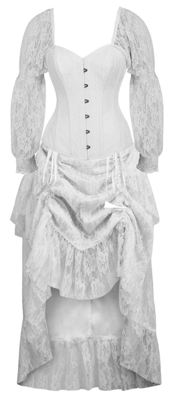 White Witch Longsleeve Corset 2 Piece Dress Set